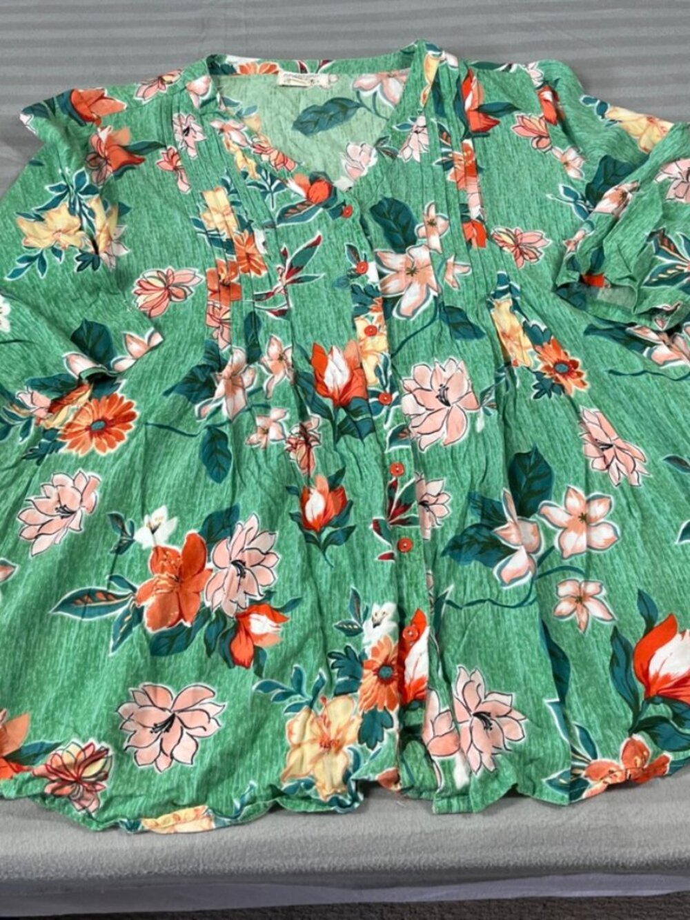 Orientique Naturally Australian Blouse Women 1X Green Pockets
